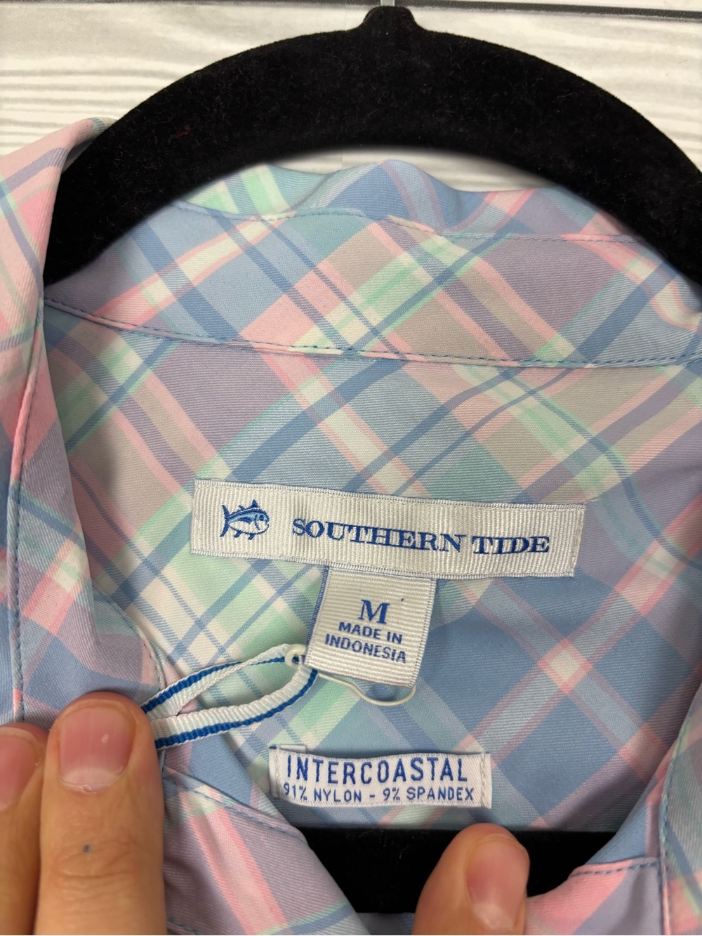 Southern Tide Intercoastal plaid popover blouse misty pink medium NWT - Picture 5 of 9